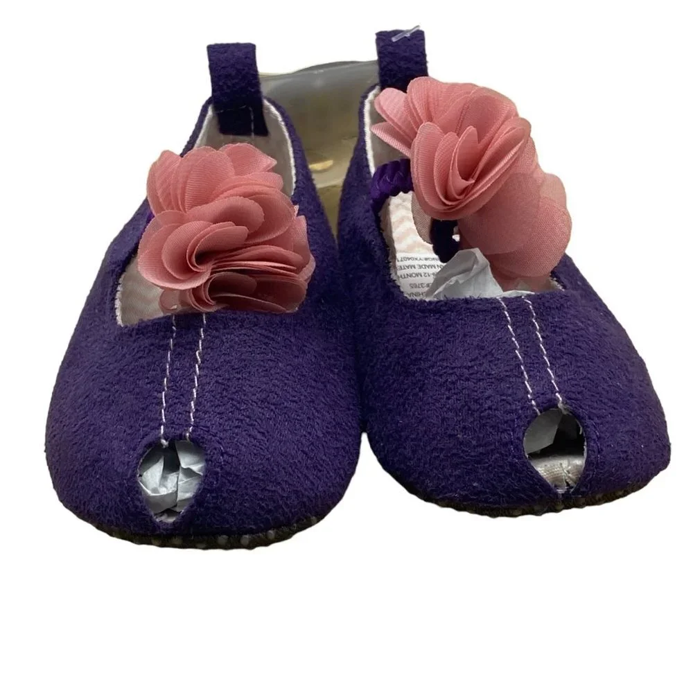 New‎ Absorba Toddler Girl Purple 3D Flower Grips Mary Jane Walking Shoes Sz 4